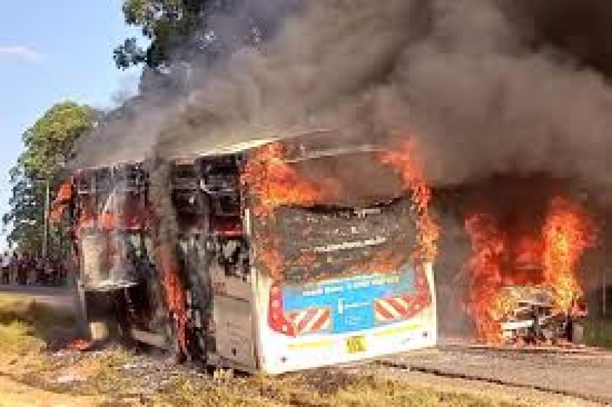 Lucky passengers escape death after a 60-seater  bus catches fire